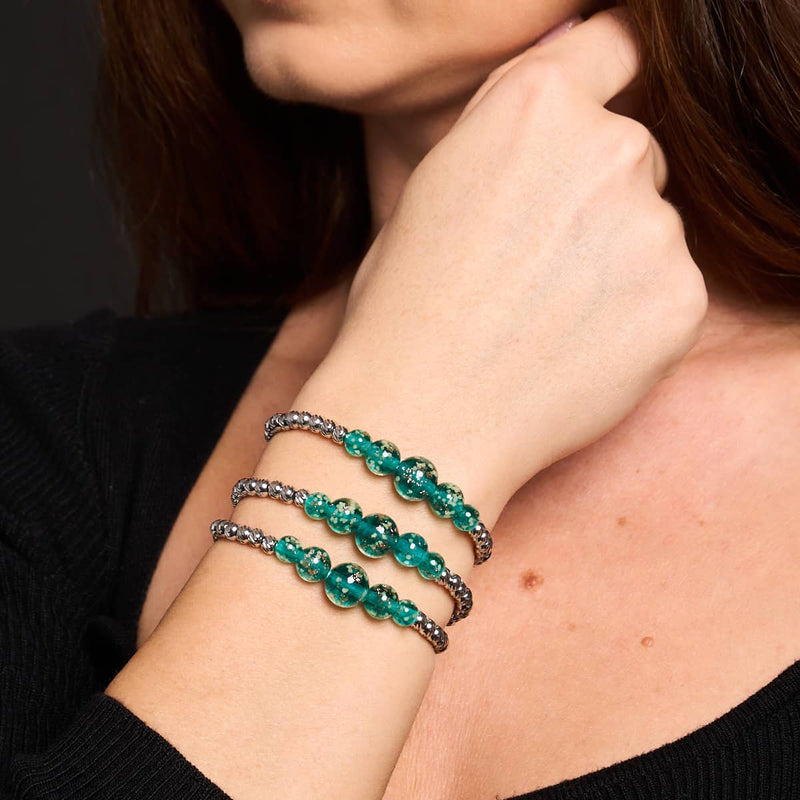 Teal | Silver | Firefly Glass Cascade Bracelet