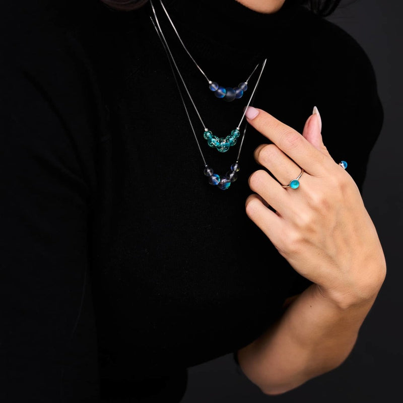 Teal | .925 Sterling Silver | Firefly Glass Infinity Clasp Necklace
