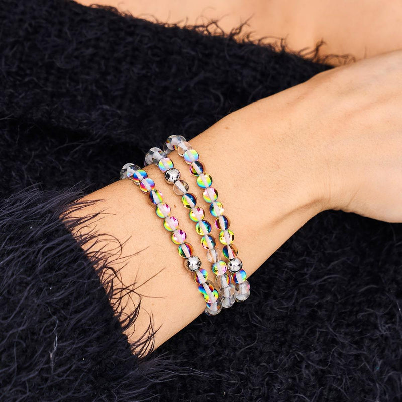 Aurora Burst | Silver | Galaxy Glass Bead Bracelet