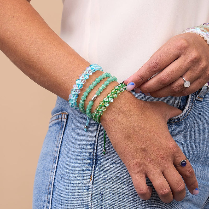 Blue Nebula x Rainbow Supernova | Silver | Double Galaxy Glass Bracelet