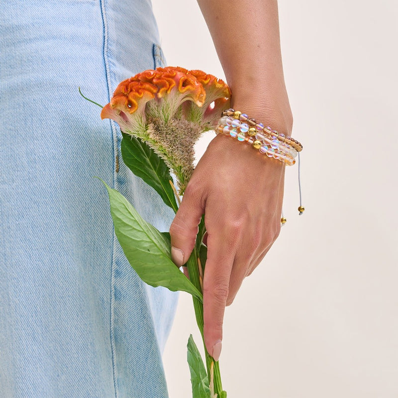 Champagne Supernova | Gold | Galaxy Glass Macrame Bead Bracelet