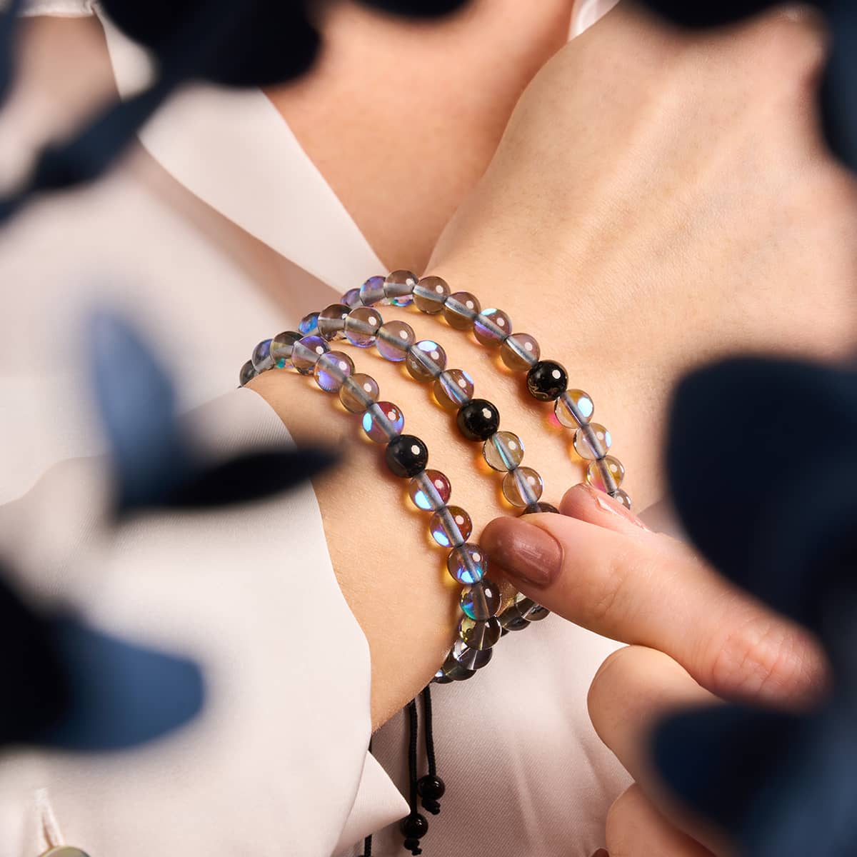 Milky Way | Gunmetal | Galaxy Glass Macrame Bead Bracelet