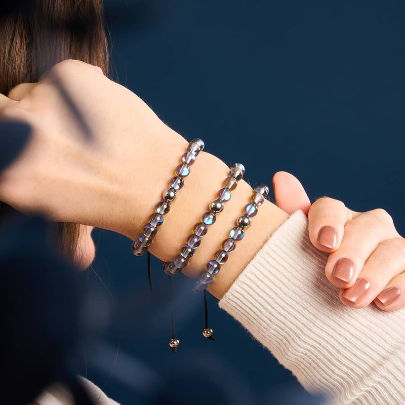 Milky Way | Silver | Galaxy Glass Macrame Bead Bracelet