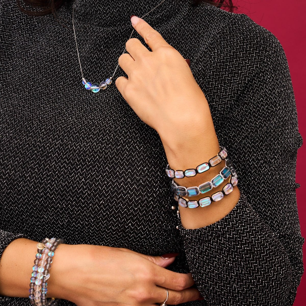 Milky Way | Silver | Galaxy Glass Pebble Macrame Bracelet