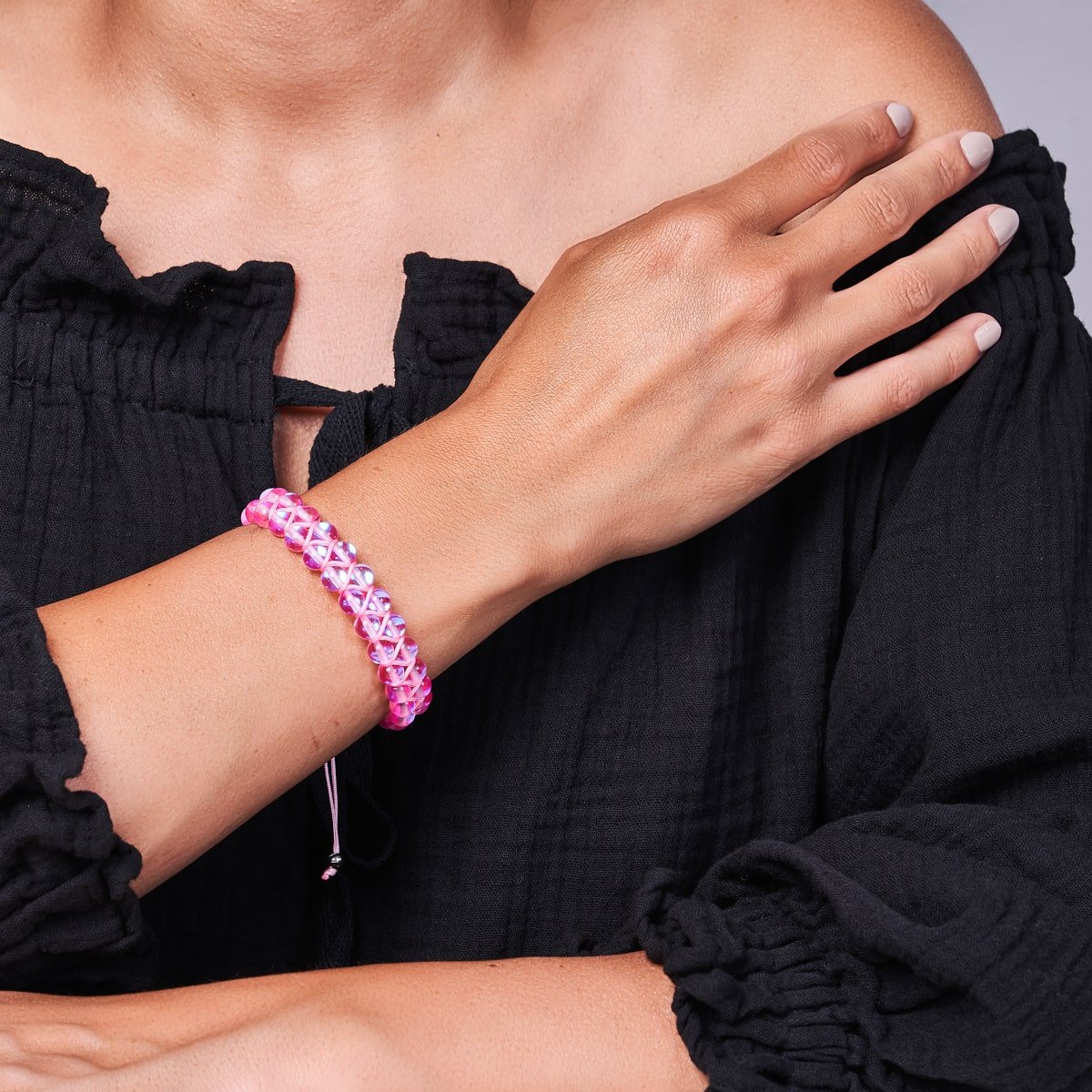 Pink Nebula | Silver | Double Galaxy Glass Bracelet
