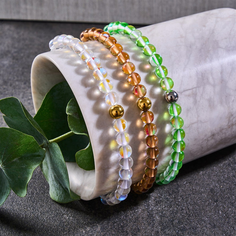 Rainbow Supernova | Gold | Galaxy Glass Macrame Bead Bracelet