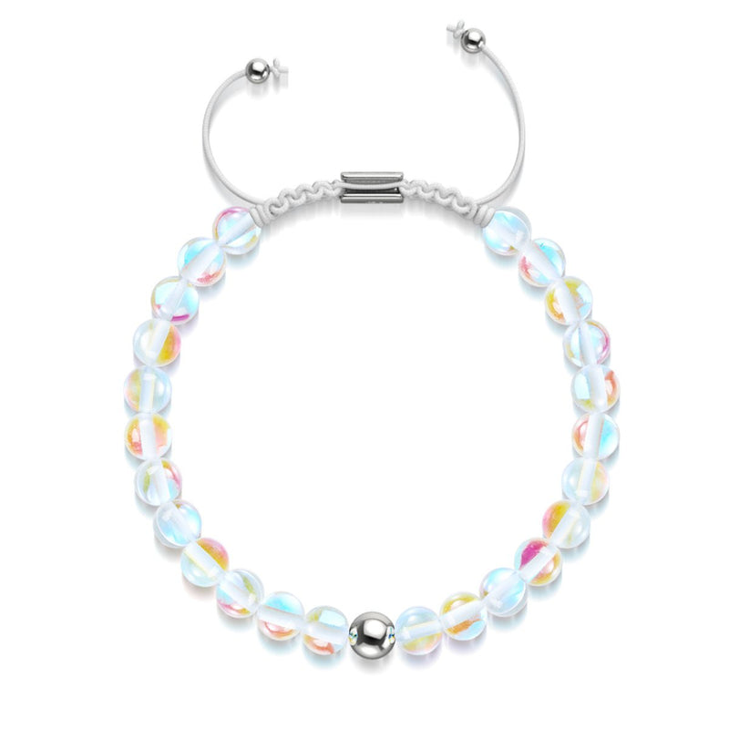 Rainbow Supernova | Silver | Galaxy Glass Macrame Bead Bracelet