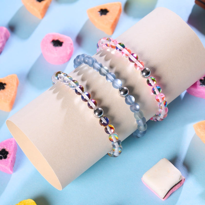 Strawberry Borealis | Silver | Galaxy Glass Bead Bracelet