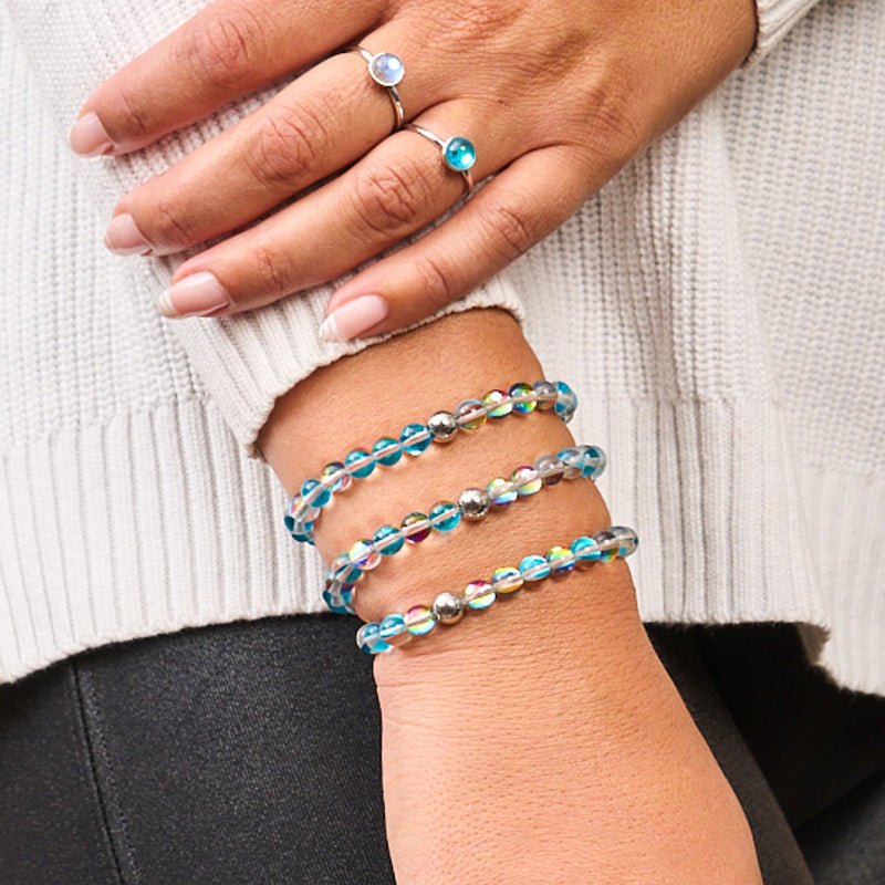 Turquoise Sunbeam | Silver | Galaxy Glass Bead Bracelet