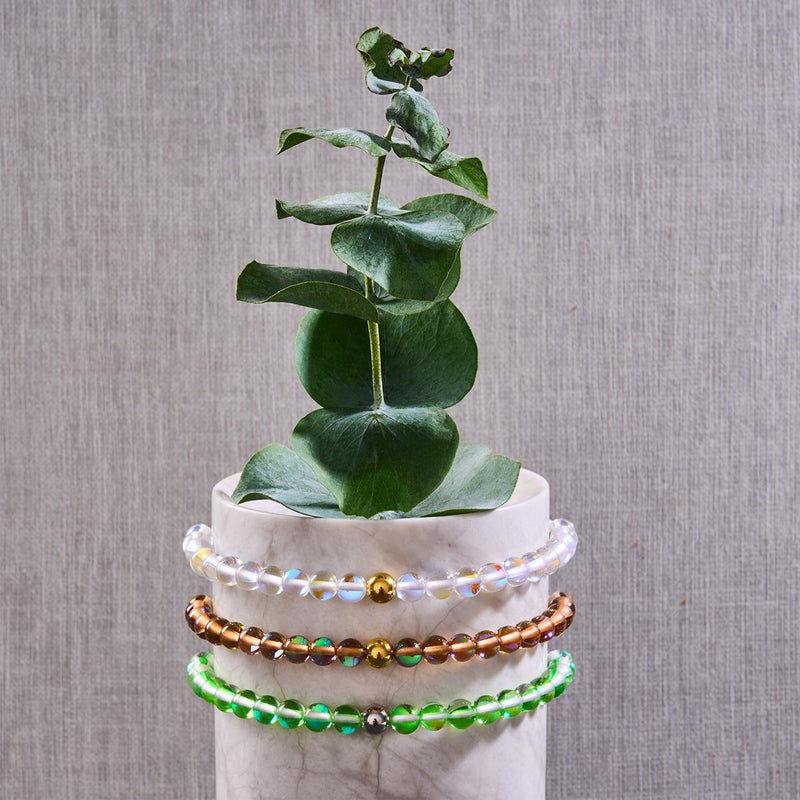 Verdant Moon | Silver | Galaxy Glass Macrame Bead Bracelet