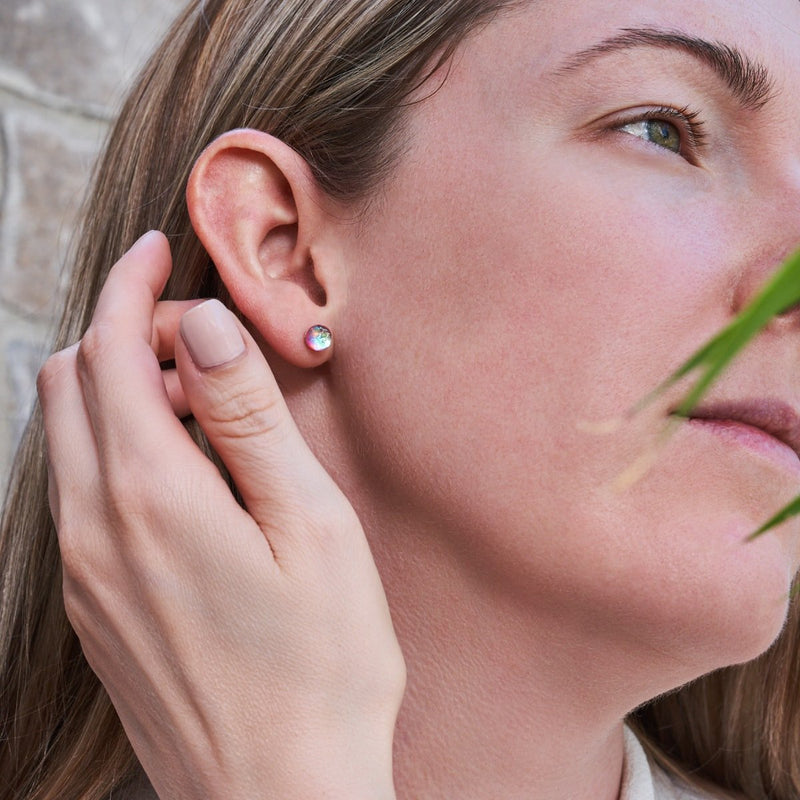 Pink Nebula | .925 Sterling Silver | Galaxy Glass Mini Stud Earrings