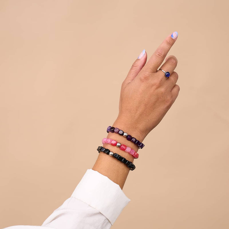 Fuchsia Agate | Silver | Gemstone Pebble Bracelet