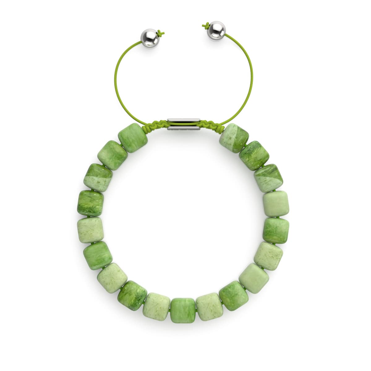 Olive Quartz | Silver | Gemstone Pebble Macrame Bracelet