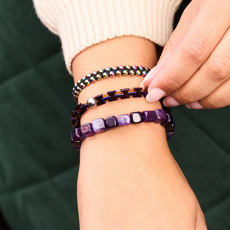 Purple Agate | Silver | Gemstone Pebble Macrame Bracelet