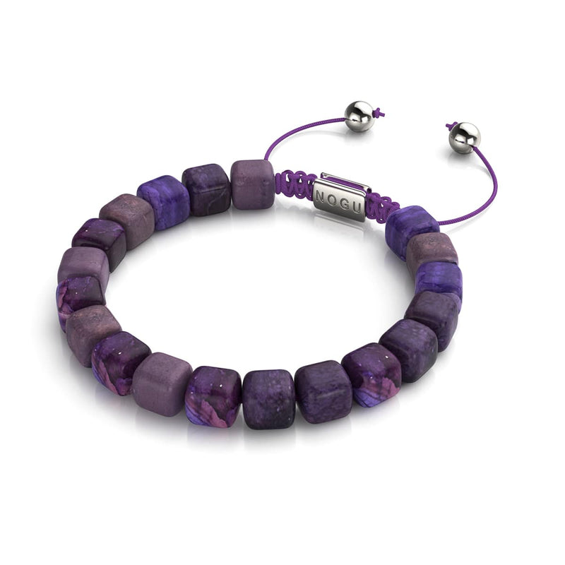 Purple Agate | Silver | Gemstone Pebble Macrame Bracelet