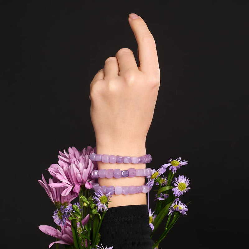 Purple Quartz | Silver | Gemstone Pebble Macrame Bracelet