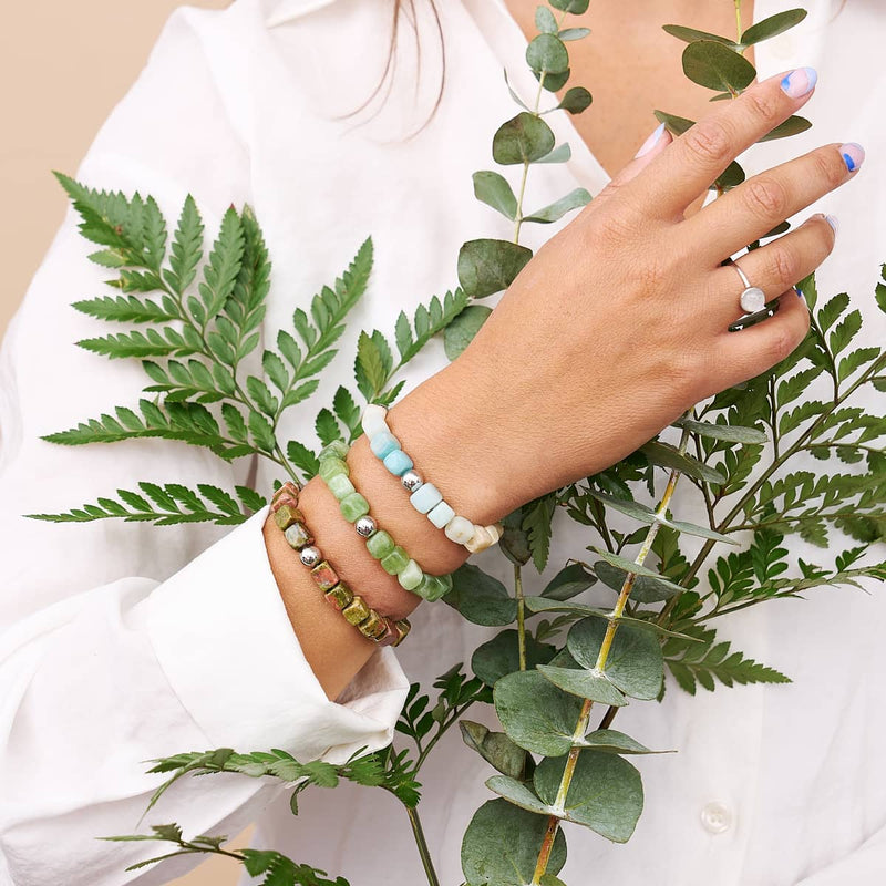 Unakite Jasper | Silver | Gemstone Pebble Bracelet