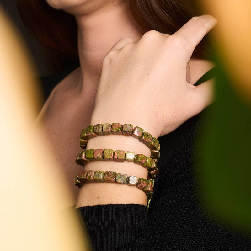 Unakite Jasper | Silver | Gemstone Pebble Macrame Bracelet