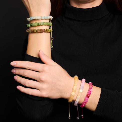 Yellow Quartz | Silver | Gemstone Pebble Macrame Bracelet