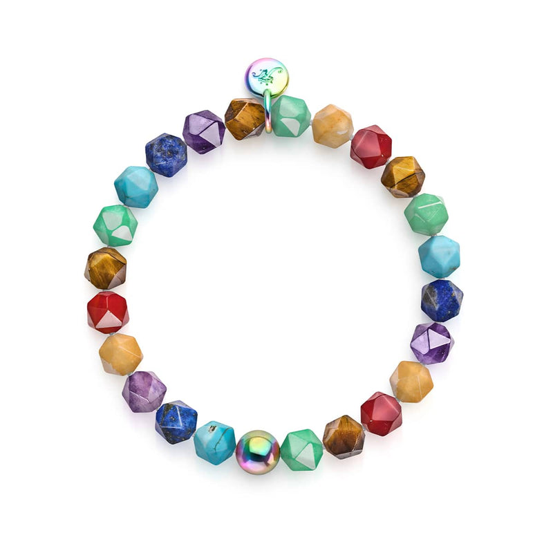 Rainbow Chakra | 7 Gemstone Geom Bracelet | Unicorn Silver