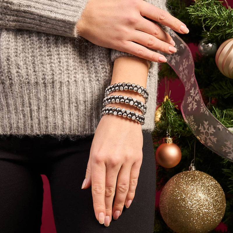 Silver Chrome x White | Glitter Glass Double Bracelet