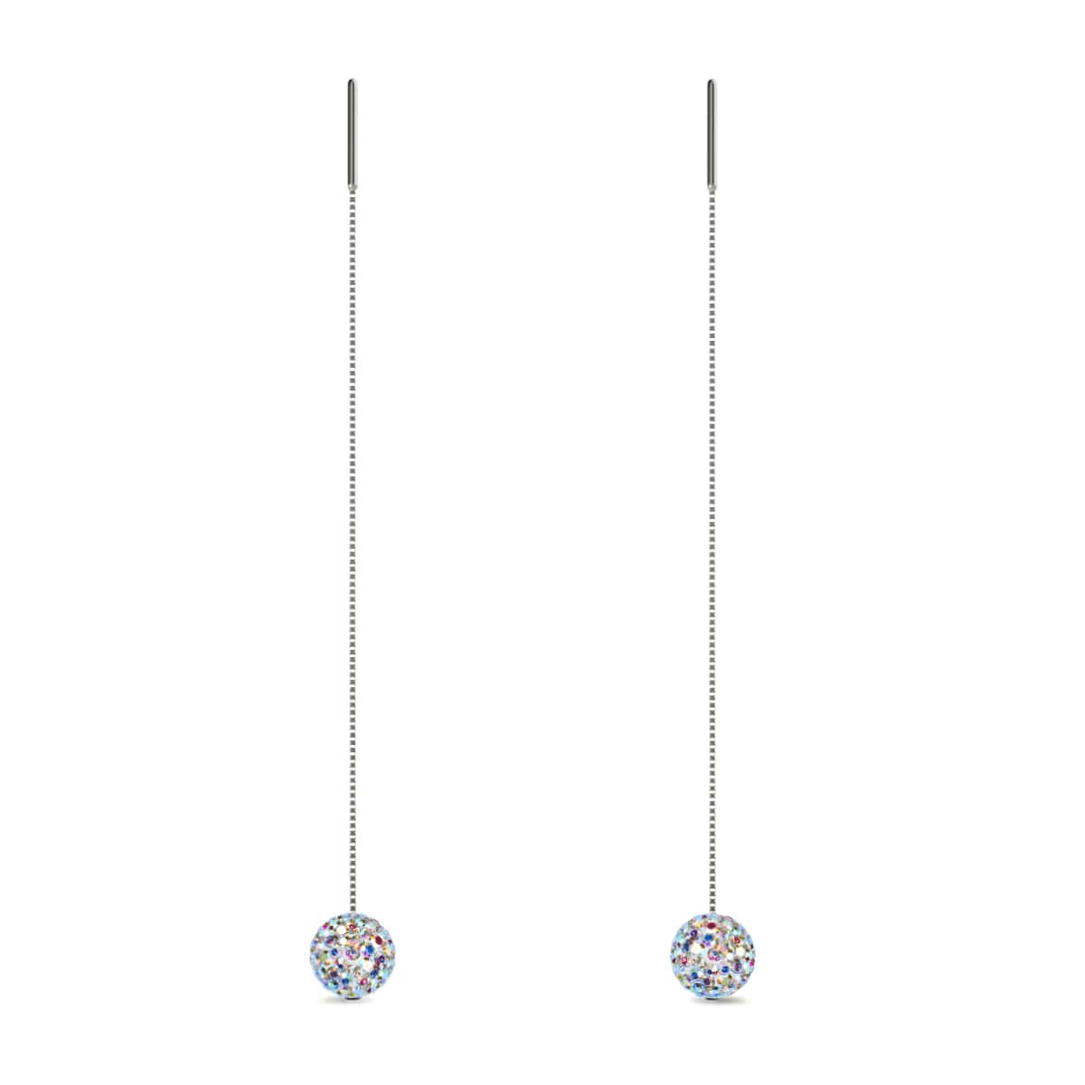 Confetti Crystal | .925 Sterling Silver | Chain Drop Threader Kikiballa Earrings