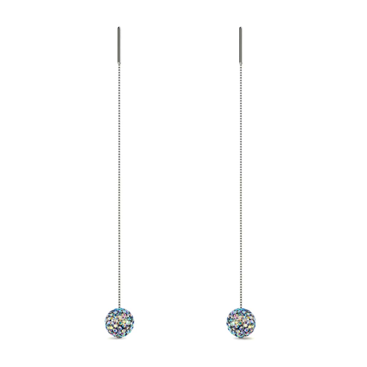 Midnight Confetti Crystal | .925 Sterling Silver | Chain Drop Threader Kikiballa Earrings