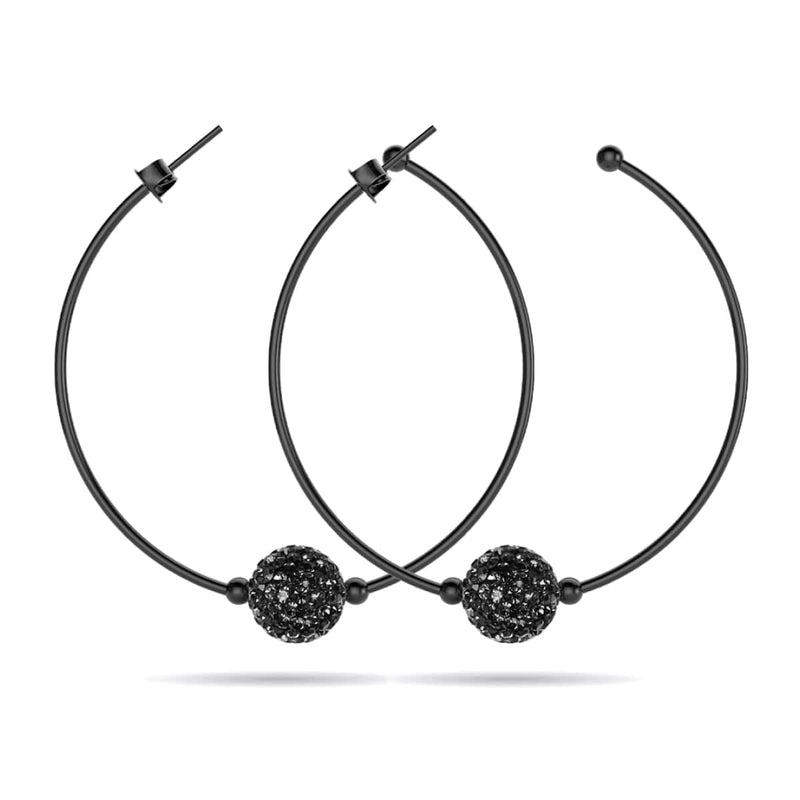 Obsidian Crystal | Gunmetal | Kikiballa Hoop Earrings