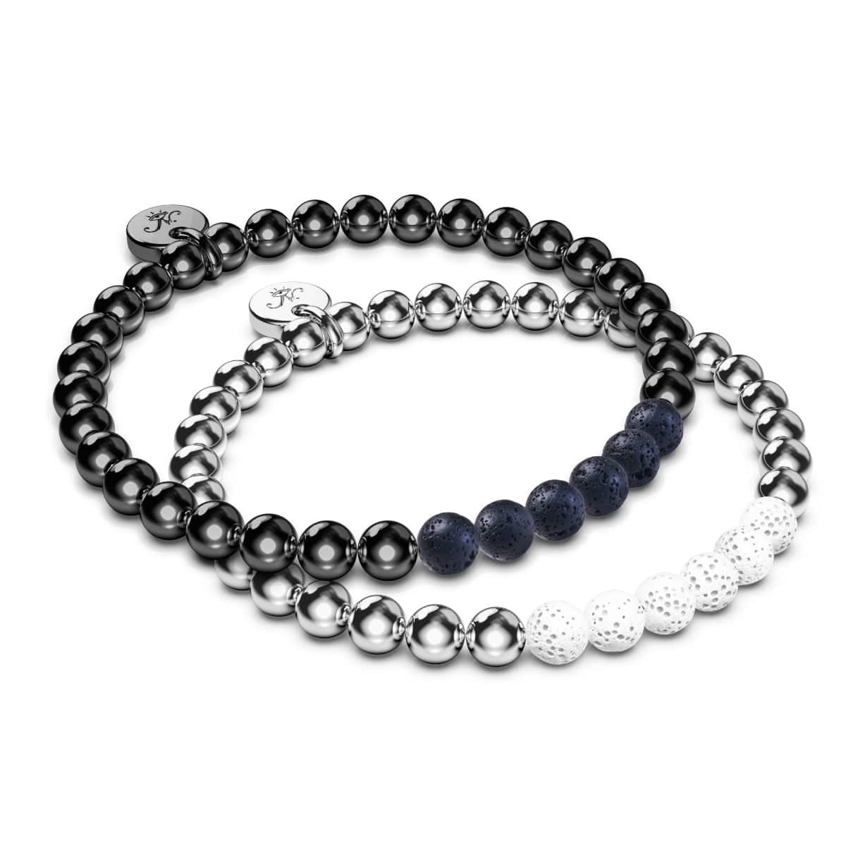 Silver x Gunmetal Lava Rock Diffuser Bracelet Set NOGU.studio