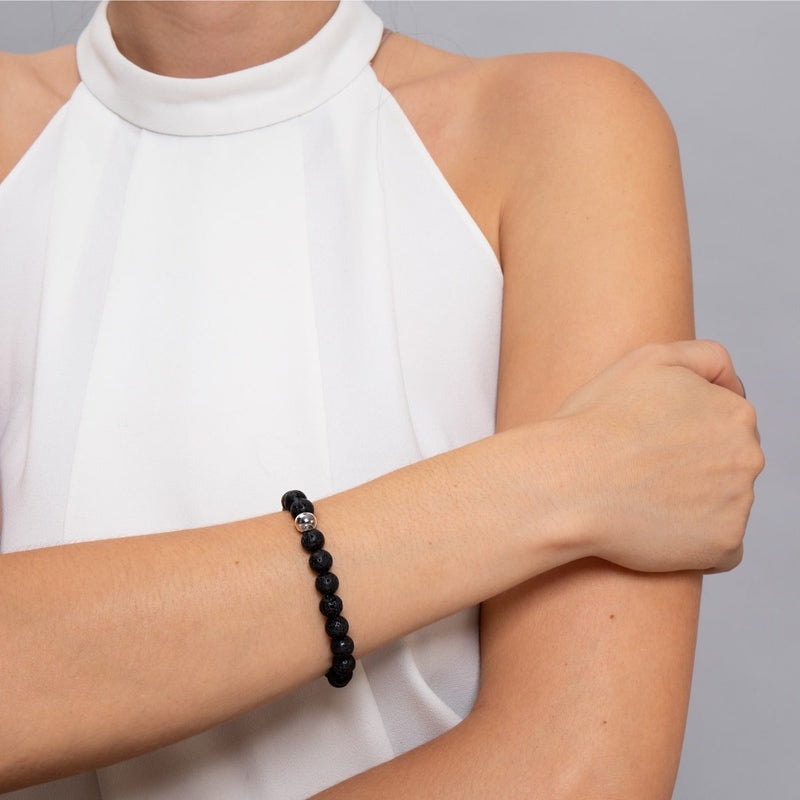 Vulcan | Black Lava Rock Diffuser | Silver | Expression Bracelet