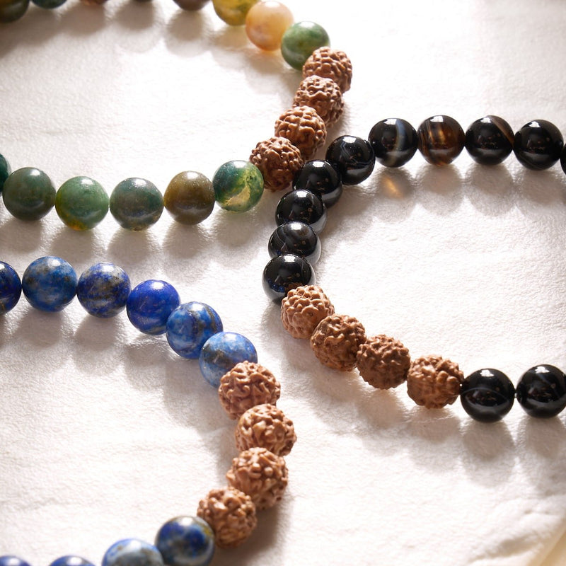 Arya | India Agate x Rudraksha | Mala Bracelet