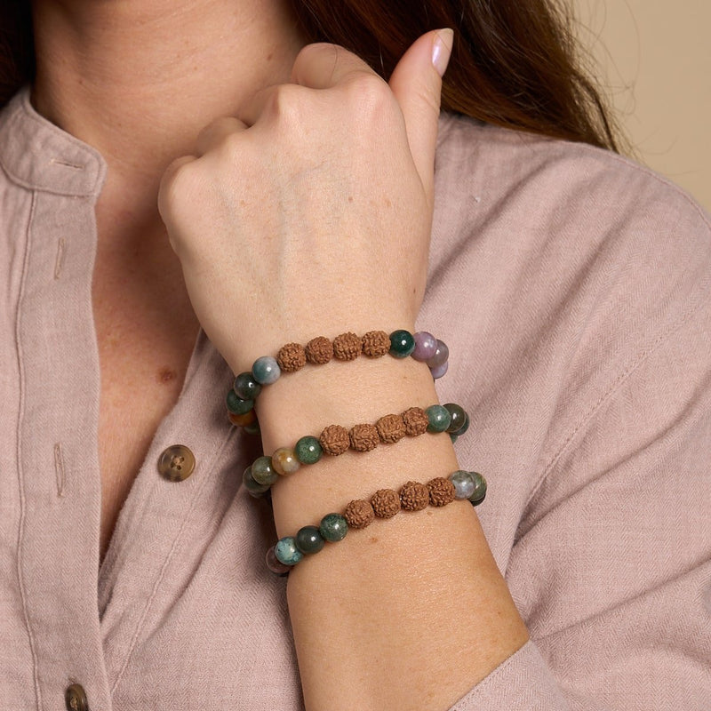 Arya | India Agate x Rudraksha | Mala Bracelet
