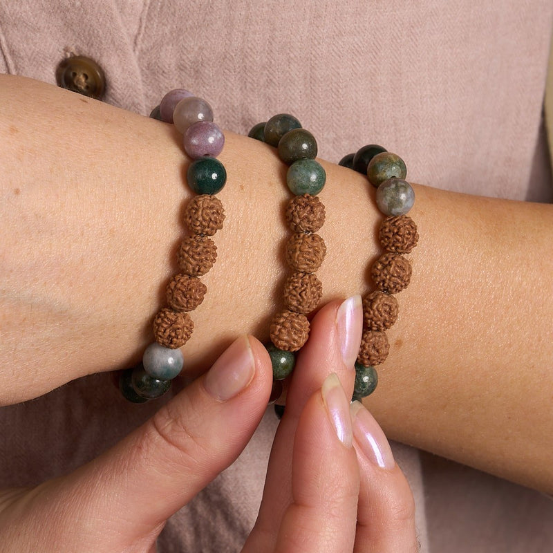 Arya | India Agate x Rudraksha | Mala Bracelet
