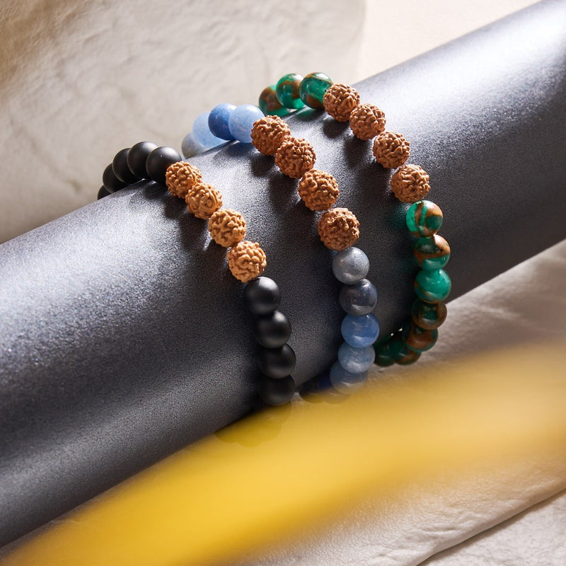 Guru | Matte Black Agate x Rudraksha | Mala Bracelet
