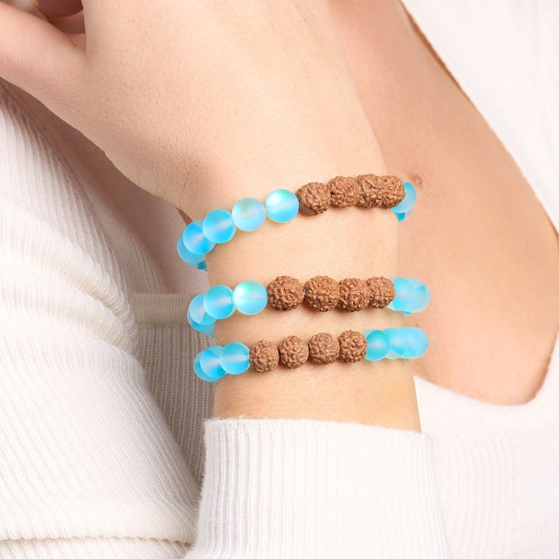 Karmic Glow | Mermaid Glass x Rudraksha | Mala Bracelet