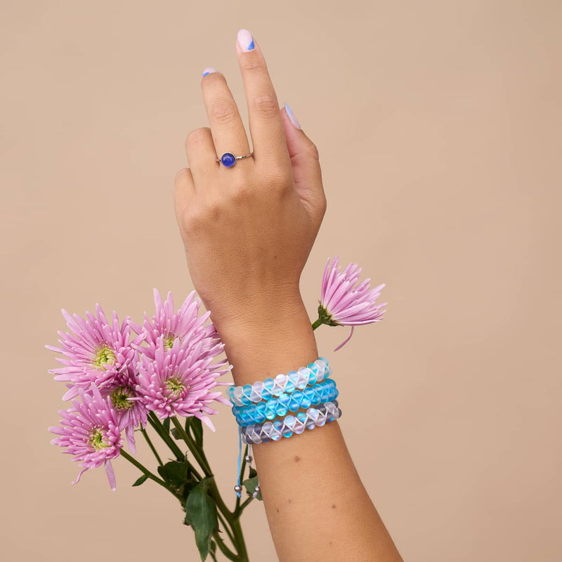 Grey and White | Silver | Double Mermaid Glass Bracelet