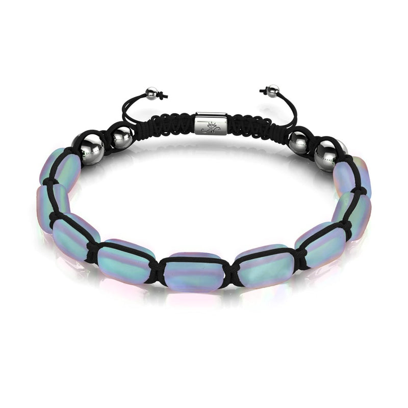 Grey | Silver | Mermaid Glass Pebble Macrame Bracelet