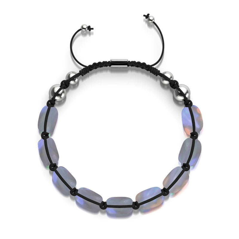 Grey | Silver | Mermaid Glass Pebble Macrame Bracelet