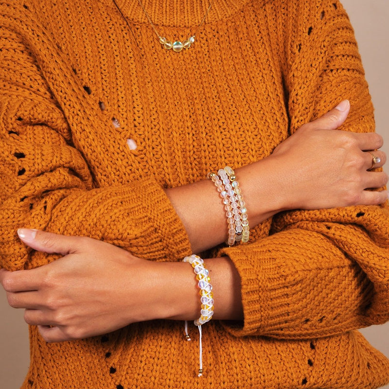 Honeysuckle and White | Gold | Double Mermaid Glass Bracelet