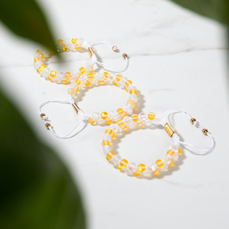 Honeysuckle and White | Gold | Double Mermaid Glass Bracelet