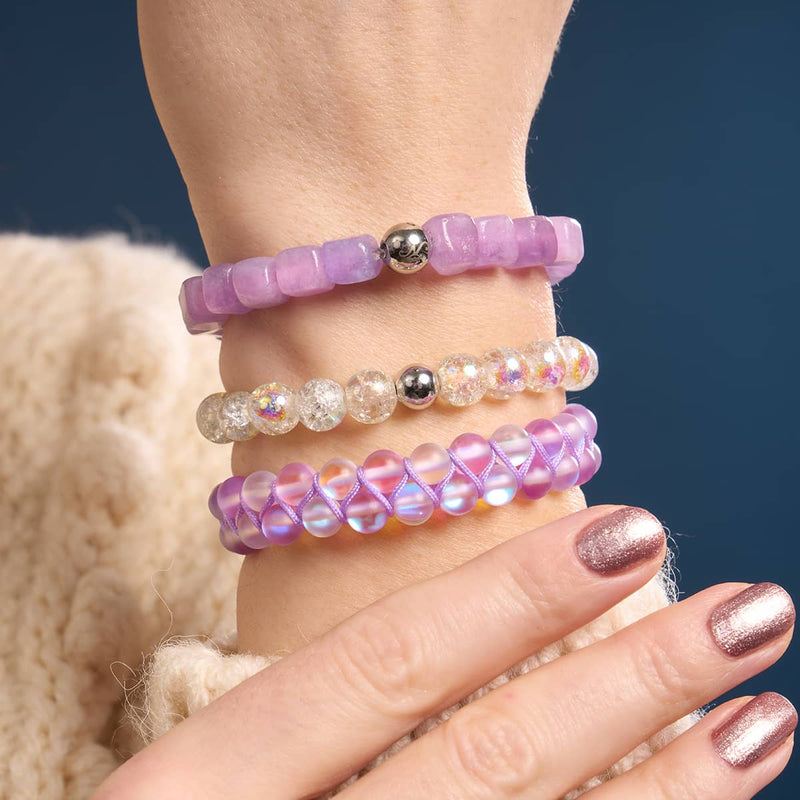 Lavender and White | Silver | Double Mermaid Glass Bracelet