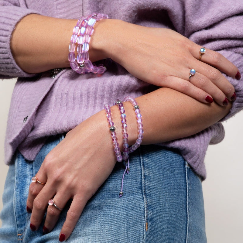 Lavender | Silver | Mermaid Glass Macrame Bead Bracelet