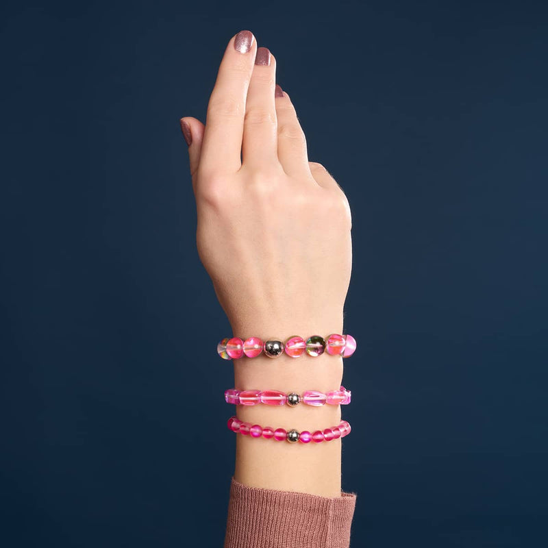 Magenta | Silver | Mermaid Glass Macrame Bead Bracelet