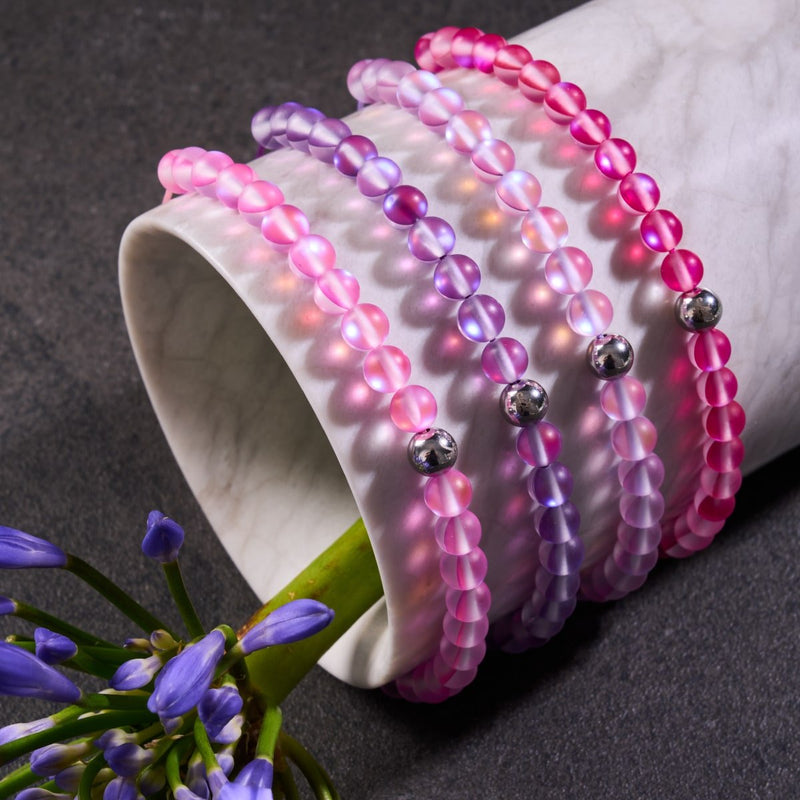 Magenta | Silver | Mermaid Glass Macrame Bead Bracelet