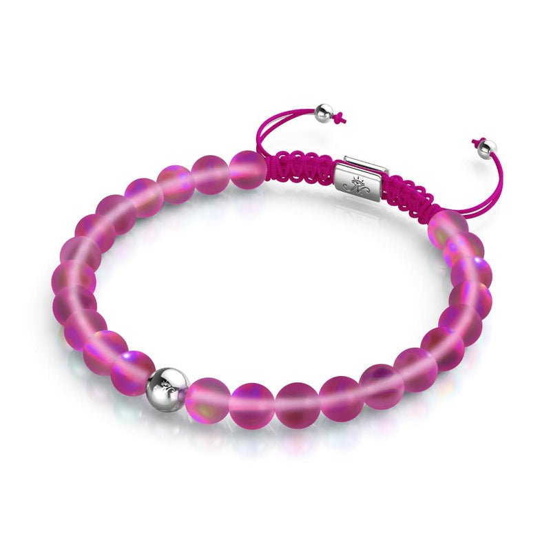 Magenta | Silver | Mermaid Glass Macrame Bead Bracelet