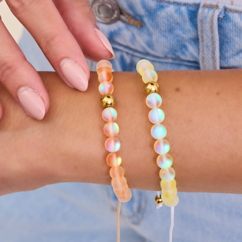 Peach | Gold | Mermaid Glass Macrame Bead Bracelet