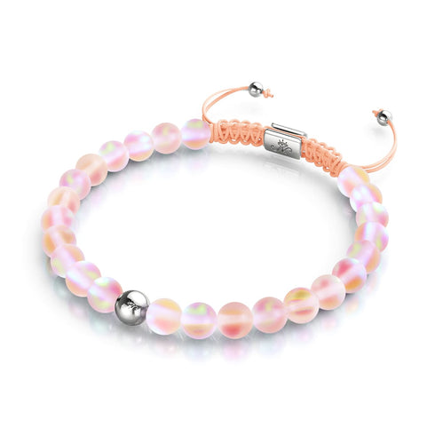 Peach | Silver | Mermaid Glass Macrame Bead Bracelet