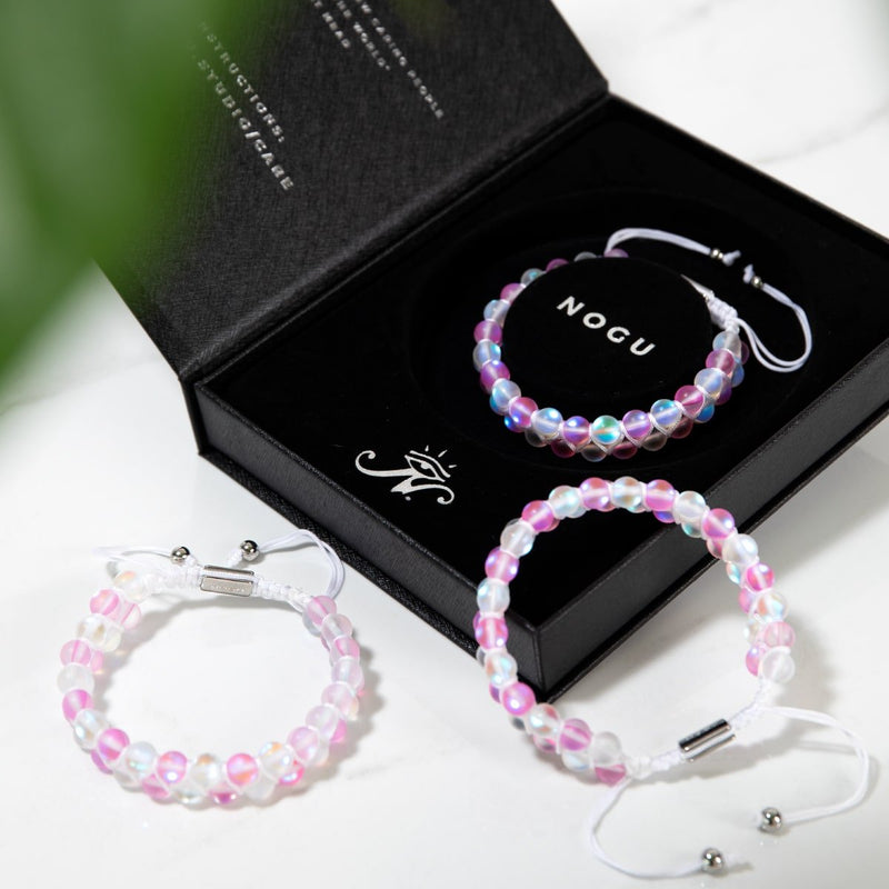 Pink and White | Silver | Double Mermaid Glass Bracelet