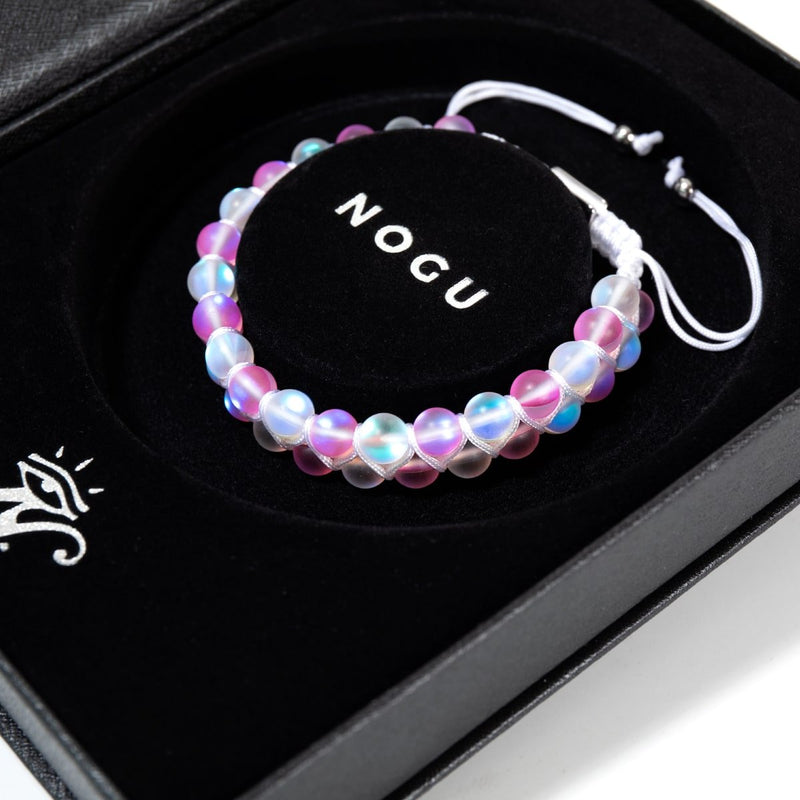 Pink and White | Silver | Double Mermaid Glass Bracelet