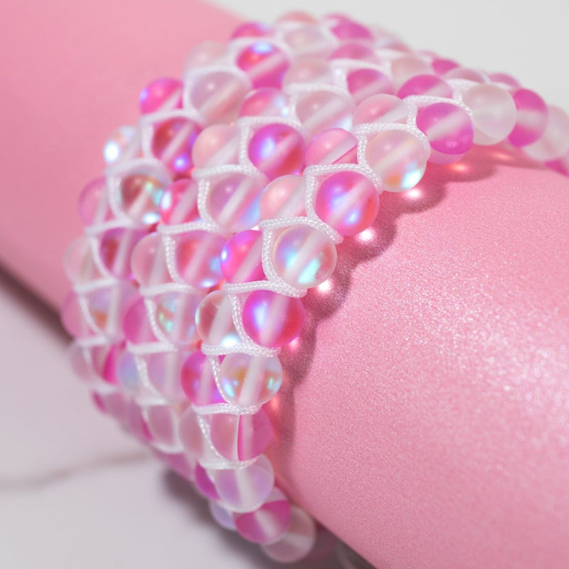 Pink and White | Silver | Double Mermaid Glass Bracelet